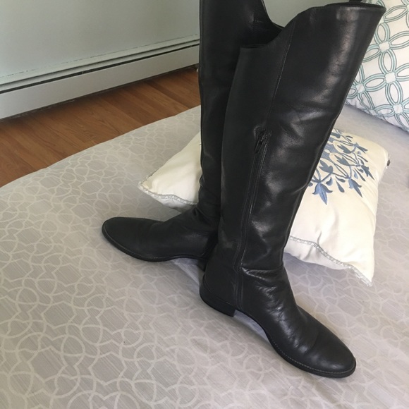 Gastone Shoes - Gastone Black leather knee high boots